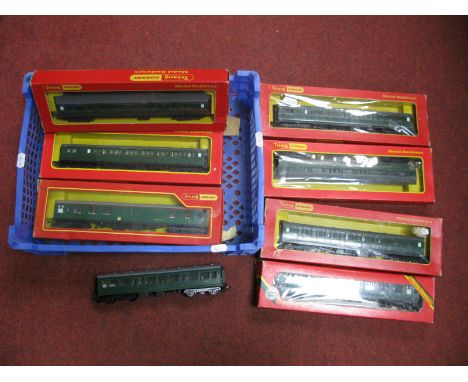 A Quantity of Triang, Hornby "OO" Gauge Eight Wheeled Coaches, all green liveries, mainly SR green including R.749 S.R First,