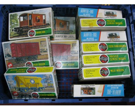 Twelve Airfix "00" Scale Plastic Model Rolling Stock Kits, including #02658-9 brake van, #R.5 Cattle Wagon, #02662-8 cement w