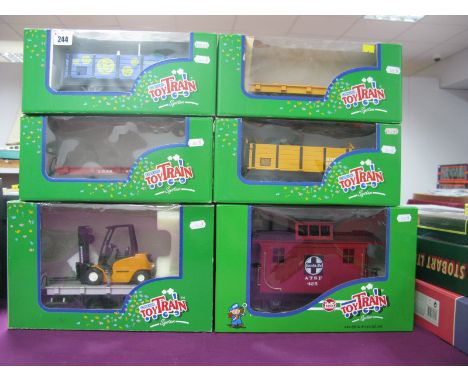 An Assortment of G Scale Lehmann Gross Bahn 'Toy Train' Wagons, including a Santa Fe Caboose Wagon? Boxed