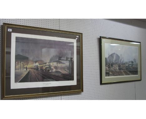 Two Prints After Peter Owen Jones, 'The Night Scotsman Passes' and a steam view of St. Pancras. Both framed and graphite sign