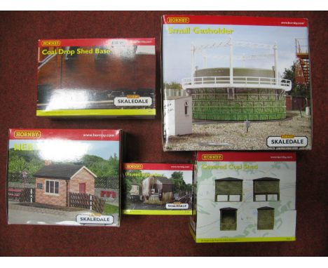 Five Boxed Hornby Skaledale "OO" Scale Lineside Buildings, including #R8737 Small Gas Holder, #R9738 NER Weighbridge, #R8633 