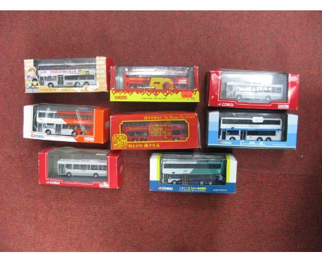 Eight Boxed Corgi 1:76th Scale Diecast Buses, all with Chinese themes, liveries including #43206 Olympian -  China Motor Bus,