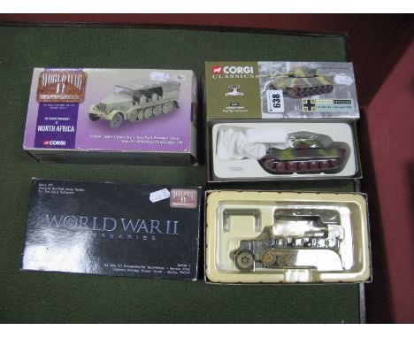 Three Boxed Corgi 1:50th Scale Diecast Model Military Vehicles, #CC60004 Sdkfz 7 Krauss-Maffei semi track personnel carrier -