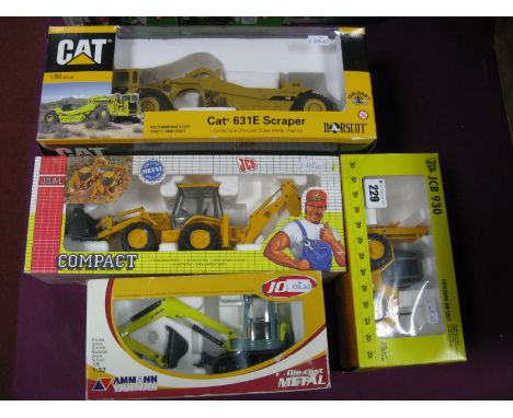 Four Boxed Diecast Model Construction/Plant Vehicles by Joal, Norscott including Norscott 1:50th scale #55699 CAT 631E Scrape