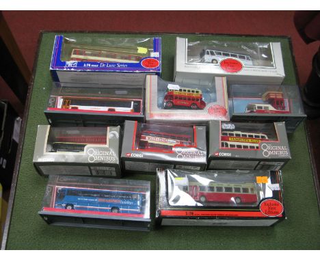 Ten 1:76th Scale Diecast Buses, Trolleybus-, Tower Wagons, by EFE, Corgi, including EFE #14701 McGills Leyland National (MKII