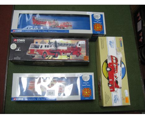 Four Boxed Corgi 1:50th Scale Diecast Model Fire Service/Department Vehicles,  including #52103 Mack CF Aerial Ladder - Allen