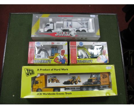 Four Boxed Diecast Model Commercial and Construction Vehicles By Joal, including  1:50th scale #359 JCB worldwide events truc