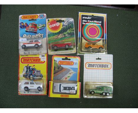 Six Diecast Model Range Rovers by Matchbox, Corgi Playart, including #MB-57 carmicheal commando 'Fire', Matchbox 75 Rola-mati