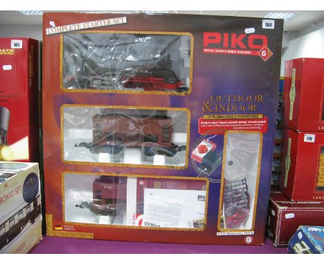 A G Scale, Piko Train Set, made up of 0-6-0 locomotive and two wagons. Steam locomotive outline. Boxed