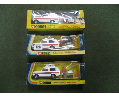 Three Boxed Corgi Diecast Model Police Range Rovers, #461 Police 'Vigilant' Range Rover (circa 1973), #461 Police 'Vigilant' 