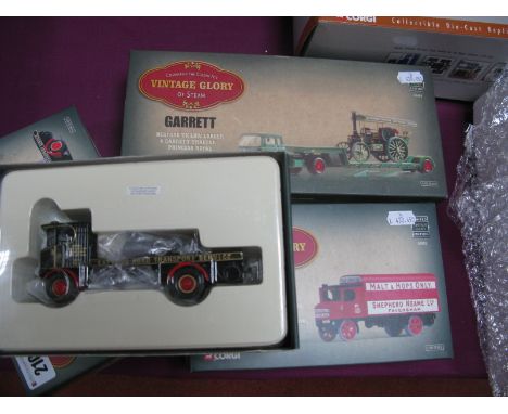 Three Boxed Corgi 'Vintage Glory' 1:50th Scale Diecast Model Commercial Vehicles, #22402 Bedford TK low loader and garrett tr