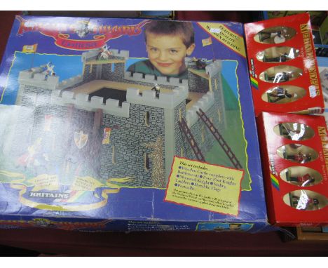 A Boxed Britains Knights of the Sword Castle Set, unchecked, Britains #7210 White Metal Scots Guards Drum and Bugle Military 
