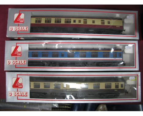 Three Boxed Lima 'O' Gauge Eight Wheeled Coaches, with original couplings, comprising of Great Western chocolate and cream li