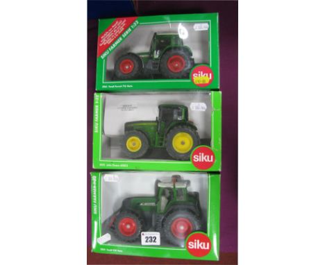 Three Boxed Siku 1:32nd Scale Diecast Model Tractors, #2965 Fendt Favorit 716 Vario, #3252 John Deere 69205, #3254 Fendt 930 