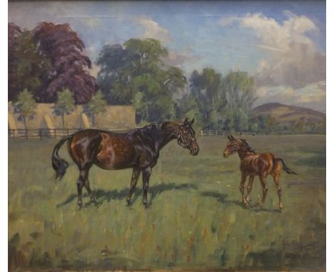 JOHN KING "Mare and Foal", oil on board signed lower right CONDITION REPORTS Size approx. 60 cm x 50 cm, overall with some cr