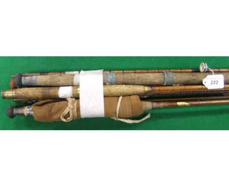 A collection of five vintage split cane fishing rods to include the Allcock's "Popular", Hardy "Gold Medal", Allcock's "Presi