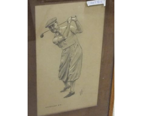 R B S ? "Handicap XX", study of a golfer, pencil heightened with white, initialled and dated 1939 bottom right, titled bottom