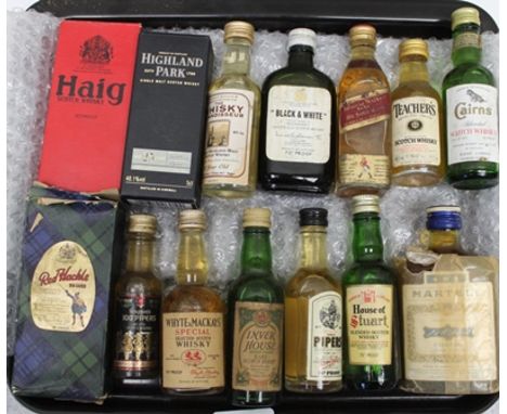A COLLECTION OF FOURTEEN MINIATURE WHISKIES & COGNAC to include; Highland Park, aged 25 years, 48.1% vol., boxed, Haig Scotch