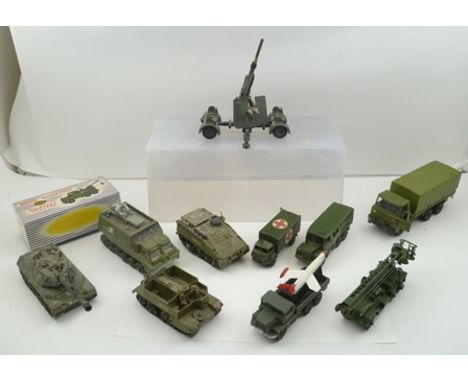 A COLLECTION OF DINKY SUPERTOYS AND DINKY TOYS DIE-CAST MILITARY VEHICLES, including recovery tractor 661 in OVB, 8.8mm field