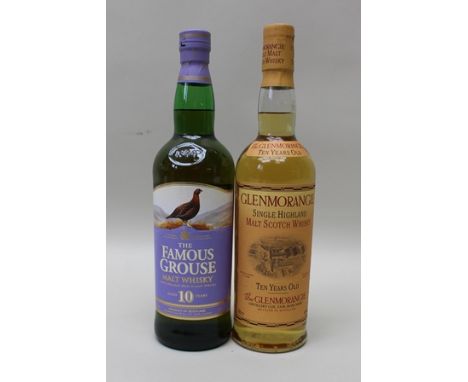 GLENMORANGIE 10 year old Single Highland Malt Scotch Whisky, 1 x 70cl bottle THE FAMOUS GROUSE 10 years old Malt Whisky, 1 x 