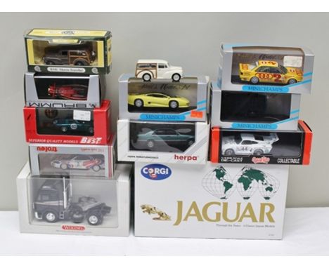 A COLLECTION OF SPORTS & OTHER DIE CAST VEHICLES including; Corgi 97700 Jaguar Through The Years - 3 classic models, 3 Minich