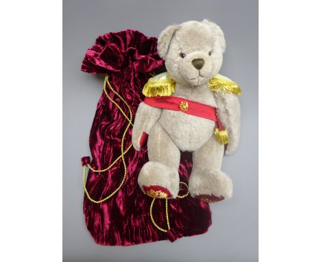 Hermann limited edition teddy bear designed by Sarah Faberge No.98 with grey plush body, applied eyes and stitched features, 