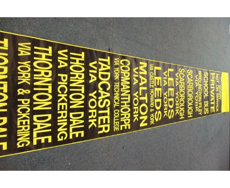 McKennaglo bus destination roller by McKenna Bros. dated March 2000 in high viz yellow on a black ground naming various Yorks