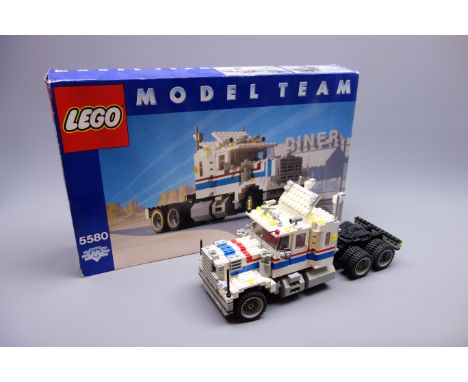 Lego Model Team 5580 Highways Rig tractor unit, constructed with box and instructions (completeness not checked) Condition Re