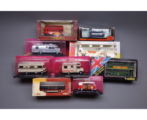 Various makers die-cast - five buses including Joal limited edition Volvo coach, Solido London Double Decker, Corgi Leeds Tra