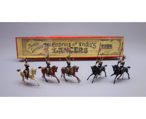 Britains Set No.100 21st Empress of India's Lancers, Khartoum Review Order with four Lancers and Bugler on cantering horses, 