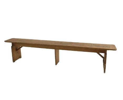 A pine bench 20th century, 213cm wide29cm deep45cm highCondition ReportScuffs, marks and wear.