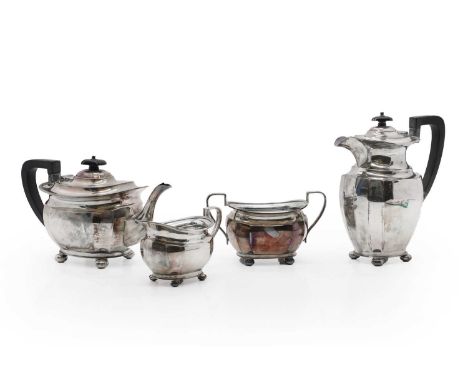 A four piece silver tea service, by Atkin Brothers, Sheffield 1930/1933/1934, comprising a teapot, coffee pot, creamer and su