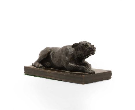After George Garrard (1760-1826)  a bronze bulldog, seated on a plinth, the collar inscribed 'G Garrard ARA fct', 15.5cm wide