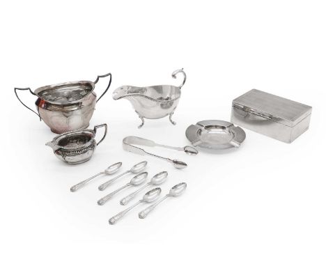 A collection of silver and silver-plated items, comprising a boxed set of silver teaspoons, by A Chick &amp; Sons Ltd., Londo
