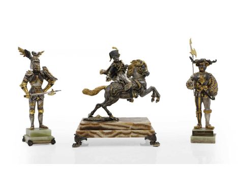 A gilt and silvered bronze figure, limited edition, by 20th century Italian artist Giuseppe Vasari, modelled as a Cossack on 