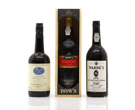 Warres, Vintage Port, 1976, together with Dow's Christmas Port and a bottle of Amontillado Sherry (3)Please note we cannot gu
