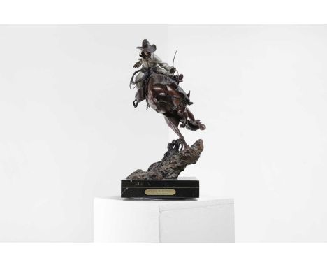 Austin Barton (American, 1927-2017), 'Attitude Adjustment', polychrome bronze, c.1995, edition of 150, on a black marble plin