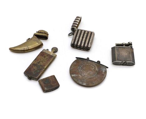A silver Dunhill lighter, pat no. 1437524.5cm hightogether with a collection of vesta cases,to include a silver example, Birm