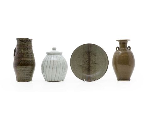 A group of studio pottery. comprising a bowl, by Tony Gant, 25cm diameter, an amphora vase, in a mottled brown glaze, 27cm hi