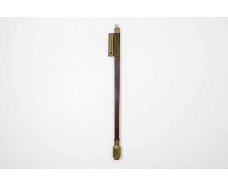 A George III mahogany stick barometer, by Hall &amp; Hawkes, 10 Duke St., Borough, the hinged door with a thermometer, enclos