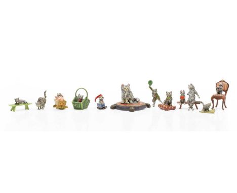 A collection of painted bronze minature figures, second half of the 20th century, the majority of them being Vienna cold pain