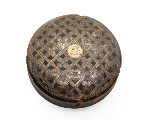 A silver and tortoiseshell snuff box,  late 18th century to early 19th century, with floral pique work decoration, to a gold 