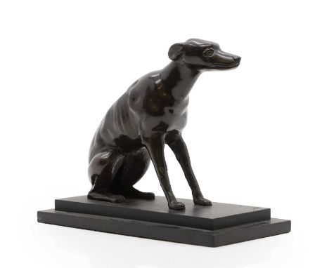 A bronze figure 20th century, of a whippet, unsigned, on a stepped plinth,20cm highCondition ReportMinor nibbles to the base.