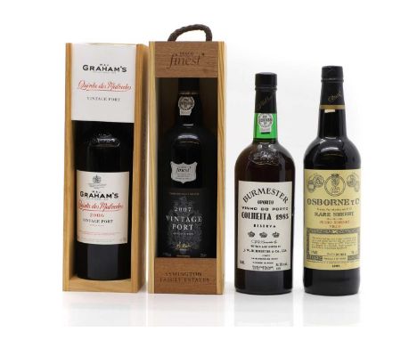 A selection of fortified wines, comprising 1 x Burmester Colheita Port, 1985, 1 x Osborne &amp; Co, Rare Sherry, Pedro Ximine