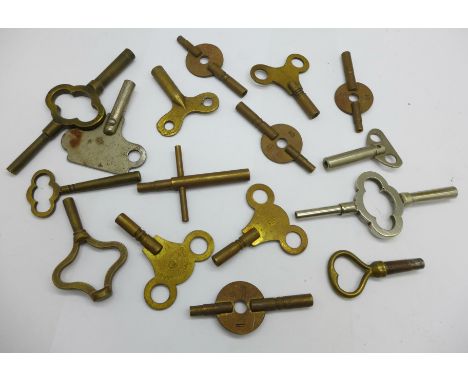 Sixteen assorted clock keys 