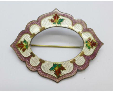 A silver and enamel brooch, 65mm x 50mm 