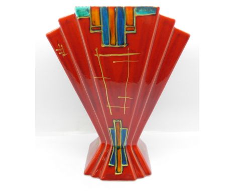 Anita Harris Art pottery, fan vase in the Deco design, 23cm, Anita Harris signature in gold on the base 