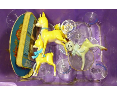 A collection of Babycham items, ceramic figure, glasses, placemats and other items **PLEASE NOTE THIS LOT IS NOT ELIGIBLE FOR