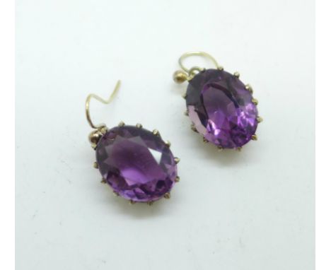 A pair of silver gilt and amethyst drop earrings with 9ct gold wire hooks 