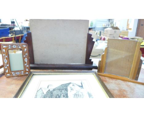 Two Art Deco photograph frames, an inlaid frame and print 